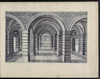 Picture 23 of 38 from Perspective, id est, Celeberrima ars inspicientis aut transpicientis oculorum aciei : in pariete, tabula aut tela depicta, in qua demonstrantur quaedam tam antiqua, quam nova aedificia, templorum, sive aedium, aularum, cubicularum, ambulaciorum, platearum, xystorum, hortorum, fororum, viarum et hujusmodi alia, quae nituntur suis fondamentalibus lineis, quorum fondamentum descriptionibus clare exsplicatur, perutilis ac necessaria, omnibus pictoribus, sculptoribus, statuariis, fabriferrariis, architectis, inventoribus, cæmentariis, scrinariis, fabrilignariis, & omnibus artium amatoribus, qui huic arti operam dare volent, majori cum voluptate, & minori cum labore (1604), leaf 104