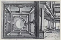 Picture 35 of 38 from Perspective, id est, Celeberrima ars inspicientis aut transpicientis oculorum aciei : in pariete, tabula aut tela depicta, in qua demonstrantur quaedam tam antiqua, quam nova aedificia, templorum, sive aedium, aularum, cubicularum, ambulaciorum, platearum, xystorum, hortorum, fororum, viarum et hujusmodi alia, quae nituntur suis fondamentalibus lineis, quorum fondamentum descriptionibus clare exsplicatur, perutilis ac necessaria, omnibus pictoribus, sculptoribus, statuariis, fabriferrariis, architectis, inventoribus, cæmentariis, scrinariis, fabrilignariis, & omnibus artium amatoribus, qui huic arti operam dare volent, majori cum voluptate, & minori cum labore (1604), leaf 170