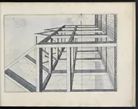 An illustration from Perspective, id est, Celeberrima ars inspicientis aut transpicientis oculorum aciei : in pariete, tabula aut tela depicta, in qua demonstrantur quaedam tam antiqua, quam nova aedificia, templorum, sive aedium, aularum, cubicularum, ambulaciorum, platearum, xystorum, hortorum, fororum, viarum et hujusmodi alia, quae nituntur suis fondamentalibus lineis, quorum fondamentum descriptionibus clare exsplicatur, perutilis ac necessaria, omnibus pictoribus, sculptoribus, statuariis, fabriferrariis, architectis, inventoribus, cæmentariis, scrinariis, fabrilignariis, & omnibus artium amatoribus, qui huic arti operam dare volent, majori cum voluptate, & minori cum labore (1604)