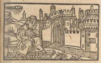 An illustration from Le catalogve des villes et citez assises es trois Gavles : auec le bastiment, erection, & fondation d'icelles : plus vn traicté de la proprieté des bains, fleuues, & fontaines admirables (1575)