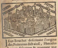 An illustration from Le catalogve des villes et citez assises es trois Gavles : auec le bastiment, erection, & fondation d'icelles : plus vn traicté de la proprieté des bains, fleuues, & fontaines admirables (1575)