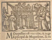 An illustration from Le catalogve des villes et citez assises es trois Gavles : auec le bastiment, erection, & fondation d'icelles : plus vn traicté de la proprieté des bains, fleuues, & fontaines admirables (1575)