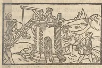 An illustration from Le catalogve des villes et citez assises es trois Gavles : auec le bastiment, erection, & fondation d'icelles : plus vn traicté de la proprieté des bains, fleuues, & fontaines admirables (1575)