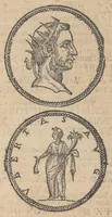 An illustration from Ritratto di Roma antica : nel quale sono figurati i principali tempij, teatri, anfiteatri, cerchi, naumachie, archi trionfali, curie, basiliche, colonne, ordine del trionfo, dignità militari, e ciuili, riti, cerimonie, & altre cose notabili : aggiuntoui di nuouo le vite, & effigie de' primi re di essa, e le grandezze dell'Imperio romano (1645)