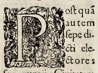 An illustration from Henrici Günteri Thülemarii ... Tractatio de Bulla Aurea, argentea, plumbea et cerea in genere, nec non in specie : de Aurea bulla Caroli IV imperatoris : Accedunt I. Textus Aureae bullae Caroli IV imper. anno 1356 Norimbergae & Metis sancitae ex autographo francofurtano fideliter descriptus. II. Copia MSti Aureae bullae Carolinae, quod in augustissima Bibliotheca vindobenensi invenitur ... III. & IV. Copiae duarum versionum germanicarum Aureae istius bullae, quae in dicta augustissima Bibliotheca caesarea & Curia francofurtana custodiuntur. V. Aurea bulla Andronici imperatoris constantinopolitani cum notis & addit. VI. Aurea bulla brabantina cum commentar. VII. Capitulatio Maximiliani II imperatoris ex originali, quod in serenissimi electoris palatini archivo adservatur, integra edita (1697)