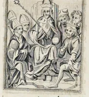 An illustration from Henrici Günteri Thülemarii ... Tractatio de Bulla Aurea, argentea, plumbea et cerea in genere, nec non in specie : de Aurea bulla Caroli IV imperatoris : Accedunt I. Textus Aureae bullae Caroli IV imper. anno 1356 Norimbergae & Metis sancitae ex autographo francofurtano fideliter descriptus. II. Copia MSti Aureae bullae Carolinae, quod in augustissima Bibliotheca vindobenensi invenitur ... III. & IV. Copiae duarum versionum germanicarum Aureae istius bullae, quae in dicta augustissima Bibliotheca caesarea & Curia francofurtana custodiuntur. V. Aurea bulla Andronici imperatoris constantinopolitani cum notis & addit. VI. Aurea bulla brabantina cum commentar. VII. Capitulatio Maximiliani II imperatoris ex originali, quod in serenissimi electoris palatini archivo adservatur, integra edita (1697)