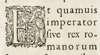 An illustration from Henrici Günteri Thülemarii ... Tractatio de Bulla Aurea, argentea, plumbea et cerea in genere, nec non in specie : de Aurea bulla Caroli IV imperatoris : Accedunt I. Textus Aureae bullae Caroli IV imper. anno 1356 Norimbergae & Metis sancitae ex autographo francofurtano fideliter descriptus. II. Copia MSti Aureae bullae Carolinae, quod in augustissima Bibliotheca vindobenensi invenitur ... III. & IV. Copiae duarum versionum germanicarum Aureae istius bullae, quae in dicta augustissima Bibliotheca caesarea & Curia francofurtana custodiuntur. V. Aurea bulla Andronici imperatoris constantinopolitani cum notis & addit. VI. Aurea bulla brabantina cum commentar. VII. Capitulatio Maximiliani II imperatoris ex originali, quod in serenissimi electoris palatini archivo adservatur, integra edita (1697)