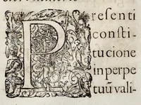 An illustration from Henrici Günteri Thülemarii ... Tractatio de Bulla Aurea, argentea, plumbea et cerea in genere, nec non in specie : de Aurea bulla Caroli IV imperatoris : Accedunt I. Textus Aureae bullae Caroli IV imper. anno 1356 Norimbergae & Metis sancitae ex autographo francofurtano fideliter descriptus. II. Copia MSti Aureae bullae Carolinae, quod in augustissima Bibliotheca vindobenensi invenitur ... III. & IV. Copiae duarum versionum germanicarum Aureae istius bullae, quae in dicta augustissima Bibliotheca caesarea & Curia francofurtana custodiuntur. V. Aurea bulla Andronici imperatoris constantinopolitani cum notis & addit. VI. Aurea bulla brabantina cum commentar. VII. Capitulatio Maximiliani II imperatoris ex originali, quod in serenissimi electoris palatini archivo adservatur, integra edita (1697)