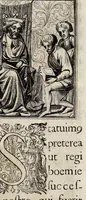 An illustration from Henrici Günteri Thülemarii ... Tractatio de Bulla Aurea, argentea, plumbea et cerea in genere, nec non in specie : de Aurea bulla Caroli IV imperatoris : Accedunt I. Textus Aureae bullae Caroli IV imper. anno 1356 Norimbergae & Metis sancitae ex autographo francofurtano fideliter descriptus. II. Copia MSti Aureae bullae Carolinae, quod in augustissima Bibliotheca vindobenensi invenitur ... III. & IV. Copiae duarum versionum germanicarum Aureae istius bullae, quae in dicta augustissima Bibliotheca caesarea & Curia francofurtana custodiuntur. V. Aurea bulla Andronici imperatoris constantinopolitani cum notis & addit. VI. Aurea bulla brabantina cum commentar. VII. Capitulatio Maximiliani II imperatoris ex originali, quod in serenissimi electoris palatini archivo adservatur, integra edita (1697)