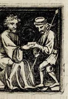 An illustration from Henrici Günteri Thülemarii ... Tractatio de Bulla Aurea, argentea, plumbea et cerea in genere, nec non in specie : de Aurea bulla Caroli IV imperatoris : Accedunt I. Textus Aureae bullae Caroli IV imper. anno 1356 Norimbergae & Metis sancitae ex autographo francofurtano fideliter descriptus. II. Copia MSti Aureae bullae Carolinae, quod in augustissima Bibliotheca vindobenensi invenitur ... III. & IV. Copiae duarum versionum germanicarum Aureae istius bullae, quae in dicta augustissima Bibliotheca caesarea & Curia francofurtana custodiuntur. V. Aurea bulla Andronici imperatoris constantinopolitani cum notis & addit. VI. Aurea bulla brabantina cum commentar. VII. Capitulatio Maximiliani II imperatoris ex originali, quod in serenissimi electoris palatini archivo adservatur, integra edita (1697)