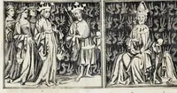 An illustration from Henrici Günteri Thülemarii ... Tractatio de Bulla Aurea, argentea, plumbea et cerea in genere, nec non in specie : de Aurea bulla Caroli IV imperatoris : Accedunt I. Textus Aureae bullae Caroli IV imper. anno 1356 Norimbergae & Metis sancitae ex autographo francofurtano fideliter descriptus. II. Copia MSti Aureae bullae Carolinae, quod in augustissima Bibliotheca vindobenensi invenitur ... III. & IV. Copiae duarum versionum germanicarum Aureae istius bullae, quae in dicta augustissima Bibliotheca caesarea & Curia francofurtana custodiuntur. V. Aurea bulla Andronici imperatoris constantinopolitani cum notis & addit. VI. Aurea bulla brabantina cum commentar. VII. Capitulatio Maximiliani II imperatoris ex originali, quod in serenissimi electoris palatini archivo adservatur, integra edita (1697)