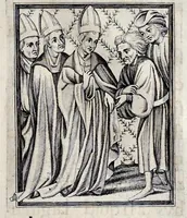 An illustration from Henrici Günteri Thülemarii ... Tractatio de Bulla Aurea, argentea, plumbea et cerea in genere, nec non in specie : de Aurea bulla Caroli IV imperatoris : Accedunt I. Textus Aureae bullae Caroli IV imper. anno 1356 Norimbergae & Metis sancitae ex autographo francofurtano fideliter descriptus. II. Copia MSti Aureae bullae Carolinae, quod in augustissima Bibliotheca vindobenensi invenitur ... III. & IV. Copiae duarum versionum germanicarum Aureae istius bullae, quae in dicta augustissima Bibliotheca caesarea & Curia francofurtana custodiuntur. V. Aurea bulla Andronici imperatoris constantinopolitani cum notis & addit. VI. Aurea bulla brabantina cum commentar. VII. Capitulatio Maximiliani II imperatoris ex originali, quod in serenissimi electoris palatini archivo adservatur, integra edita (1697)