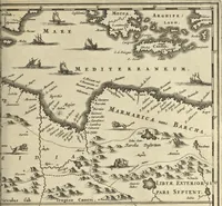 An illustration from Naukeurige beschrijvinge der Afrikaensche gewesten van Egypten, Barbaryen, Libyen, Biledulgerid, Negroslant, Guinea, Ethiopiën, Abyssinie ... : getrokken uit verscheyde hedendaegse lantbeschrijvers en geschriften van bereisde ondersoekers dier landen (1668)