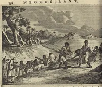 An illustration from Naukeurige beschrijvinge der Afrikaensche gewesten van Egypten, Barbaryen, Libyen, Biledulgerid, Negroslant, Guinea, Ethiopiën, Abyssinie ... : getrokken uit verscheyde hedendaegse lantbeschrijvers en geschriften van bereisde ondersoekers dier landen (1668)