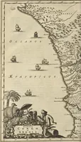 An illustration from Naukeurige beschrijvinge der Afrikaensche gewesten van Egypten, Barbaryen, Libyen, Biledulgerid, Negroslant, Guinea, Ethiopiën, Abyssinie ... : getrokken uit verscheyde hedendaegse lantbeschrijvers en geschriften van bereisde ondersoekers dier landen (1668)