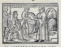 An illustration from Ivnii Ivvenalis Aqvinatis Satyrographi opvs : nunc demvm ab omnibvs mendis purgatum, & pluribus collatis exemplaribus suo candori restitutum (1548)