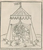 An illustration from En tibi lector Robertvm Valtvrivm, ad illvstrem heroa Sigismvndum Pandulphum Malatestam Ariminensium regem, De re militari libris XII : multò emaculatius, ac picturis, quae plurimae in eo sunt, elegantioribus expressum, quam cum Veronae inter initia artis chalcographicae anno M.cccclxxxiii. inuulgaretur (1532)