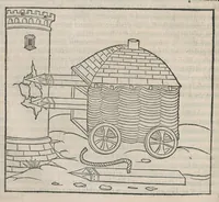 An illustration from En tibi lector Robertvm Valtvrivm, ad illvstrem heroa Sigismvndum Pandulphum Malatestam Ariminensium regem, De re militari libris XII : multò emaculatius, ac picturis, quae plurimae in eo sunt, elegantioribus expressum, quam cum Veronae inter initia artis chalcographicae anno M.cccclxxxiii. inuulgaretur (1532)