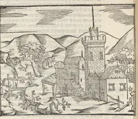 An illustration from Sito et antichita della citta di Pozzuolo : e del suo amenissimo distretto, con la descrittione di tutti i luoghi notabili e degni di memoria, e di Cuma, e di Baia, e di Miseno, e degli altri luoghi conuicini : con le figure de gli edificij, e con gli epitafi che vi sono (1606)