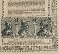 An illustration from Chronologie et sommaire des sovverains, pontifes, anciens peres, empereurs, roys, princes, & hommes illustres, des le commencement du monde iusques à l'an de grace mil six cents vingt-deux (1627)