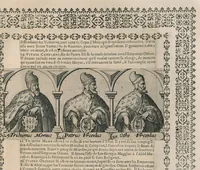An illustration from Chronologie et sommaire des sovverains, pontifes, anciens peres, empereurs, roys, princes, & hommes illustres, des le commencement du monde iusques à l'an de grace mil six cents vingt-deux (1627)