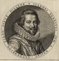 An illustration from Nassovischen oraignien-boom : daer by ghevoecht, de conterfeytsels der voornaemster helden, die vvt desen stam ghesproten zijn, die hen (in tyden van oorlogen) in dese Vrye-landen ghebruyckt hebben = Malus aurantius Nassovicus : continens simulachra heroum ex illustrissi stirpe Nassovica or. quorum consilio et armis libertas provinciar. confoed. Belgij hactenus conservata et defensa est (1615)