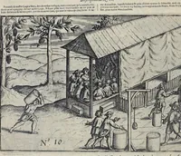 Picture 8 of 13 from Le second livre, journal ou comptoir, contenant le vray discours et narration historique, du voyage fait par les huit navires d'Amsterdam, au mois de mars l'an 1598, sous la conduite de l'admiral Iaques Cornille Nec, & du vice-admiral VVibrant de VVarvvic : de leur voyage & choses plus memorables eux audit voyage survenuës, de leur riche charge & sain retour ... : orné avec beaucoup de lames d'arain & cartes, joint leurs explications : aussi est icy adiousté un vocabulaire des mots françois, javans & malaites (1609), leaf 31