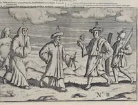 An illustration from Le second livre, journal ou comptoir, contenant le vray discours et narration historique, du voyage fait par les huit navires d'Amsterdam, au mois de mars l'an 1598, sous la conduite de l'admiral Iaques Cornille Nec, & du vice-admiral VVibrant de VVarvvic : de leur voyage & choses plus memorables eux audit voyage survenuës, de leur riche charge & sain retour ... : orné avec beaucoup de lames d'arain & cartes, joint leurs explications : aussi est icy adiousté un vocabulaire des mots françois, javans & malaites (1609)
