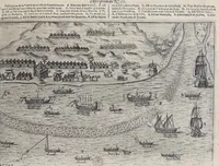 An illustration from Le second livre, journal ou comptoir, contenant le vray discours et narration historique, du voyage fait par les huit navires d'Amsterdam, au mois de mars l'an 1598, sous la conduite de l'admiral Iaques Cornille Nec, & du vice-admiral VVibrant de VVarvvic : de leur voyage & choses plus memorables eux audit voyage survenuës, de leur riche charge & sain retour ... : orné avec beaucoup de lames d'arain & cartes, joint leurs explications : aussi est icy adiousté un vocabulaire des mots françois, javans & malaites (1609)
