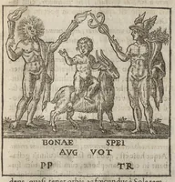 An illustration from Antiquae tabulae marmoreae solis effigie symbolisque exculptae accurata explicatio : qua priscae quaedam mythologiae, ac nonnulla praeterea vetera monumenta marmorum, gemmarum, nomismatum illustrantur (1617)