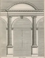 An illustration from Traité des manieres de dessiner les ordres de l'architectvre antiqve en tovtes levrs parties. Avec plusieurs belles particularitez qui nont point parû jusques a present, toucha.t les bastim.ts de marque comme, la natvrelle entresuitte des gros et menüs membres de leurs degrez ou escaliers. Puis, le moyen darrester par dessein et modelle en petit, les parties d'vn edifice, en sorte questant executé en grand, il fasse l'effet que l'on sest proposé, et enfin, la pratiqve de trouuer la place geometrale des jours, ombres et ombrages sur les corps geometraux (1665)