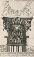 An illustration from Traité des manieres de dessiner les ordres de l'architectvre antiqve en tovtes levrs parties. Avec plusieurs belles particularitez qui nont point parû jusques a present, toucha.t les bastim.ts de marque comme, la natvrelle entresuitte des gros et menüs membres de leurs degrez ou escaliers. Puis, le moyen darrester par dessein et modelle en petit, les parties d'vn edifice, en sorte questant executé en grand, il fasse l'effet que l'on sest proposé, et enfin, la pratiqve de trouuer la place geometrale des jours, ombres et ombrages sur les corps geometraux (1665)