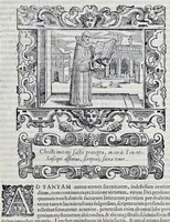 An illustration from Historiarvm seraphicae religionis libri tres, seriem temporum continentes, quibus breui explicantur fundamenta, uniuersiq[ue] ordinis amplificatio, gradus, et instituta; nec non uiri scientia, uirtutibus, et fama praeclari (1586)