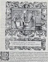 Picture 13 of 59 from Historiarvm seraphicae religionis libri tres, seriem temporum continentes, quibus breui explicantur fundamenta, uniuersiq[ue] ordinis amplificatio, gradus, et instituta; nec non uiri scientia, uirtutibus, et fama praeclari (1586), leaf 150