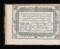 An illustration from Soprascritte di lettere in forma cancelleresca, corsiva, appartenenti ad ogni grado di persona / di Salvadore Gagliardelli scrittore in Fiorenza ; date in luce in tal carattero per comune vtilità de gli studiosi della buona forma dello scriuere, per esercitarsi nelle accomodate abbreuiature, ne' tratti diuersi, nelle variate maiuscole, che in esso sono, cosi nello scritto, come anco nel modo del dire di esse soprascritte ; con la tauola per ordine, alla quale ciascuno ricorrerà, perche in essa si dichiarano particolarmente le soprascritte, che si contengono in questo libro ; con l'aggiunta di questa [16-mm. blank] stampa, come à piè della Tauola si dice (1583)