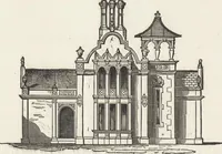 An illustration from The carpenter's assistant : containing a succinct account of Egyptian, Grecian and Roman architecture. Also, a description of the Tuscan, Doric, Ionic, Corinthian and composite orders; together with specifications, practical rules and tables for carpenters, and a glossary of architectural terms. Embellished with upwards of 200 plates of plans, elevations, details, and practical stair-building (1854)