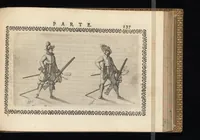 An illustration from Oplomachia di Bonauentura Pistofilo nobile Ferrarese, dottore, e caualiere : nella quale con dottrina morale, politica, e militare, e col mezzo delle figure si tratta per via di teorica, e di pratica del maneggio, e dell'vso delle armi : distinta in tre discorsi di picca, d'alabarda, e di moschetto (1621)