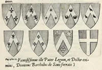 An illustration from Nicolai Vptoni De studio militari, libri quatuor. Iohan. de Bado Aureo, Tractatus de armis. Henrici Spelmanni Aspilogia (1654)