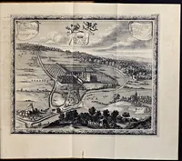 An illustration from Topographia historica Gallo-Brabantiae : quâ Romanduae oppida muncipia & dominia illustrantur : atque monasteria, nobiliumque praetoria castellaque in aes incisa exhibentur (1692)
