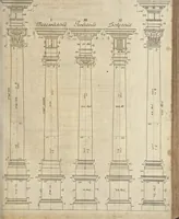 An illustration from Nicolai Goldmans Vollständige Anweisung zu der Civil-Bau-Kunst : in welcher nicht nur die fünff Ordnungen, samt den darzu gehörigen Fenster-Gesimsen, Kämpffern, Geländer-Dockeb und Bilderstühlen, auf eine neue und sonderbare leichte Art aufzureissen deutlich gewiesen, sondern zugleich getreulich entdecket wird ... (1708)