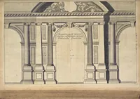 An illustration from Nicolai Goldmans Vollständige Anweisung zu der Civil-Bau-Kunst : in welcher nicht nur die fünff Ordnungen, samt den darzu gehörigen Fenster-Gesimsen, Kämpffern, Geländer-Dockeb und Bilderstühlen, auf eine neue und sonderbare leichte Art aufzureissen deutlich gewiesen, sondern zugleich getreulich entdecket wird ... (1708)