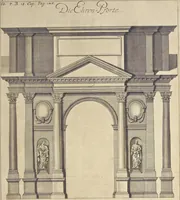 An illustration from Nicolai Goldmans Vollständige Anweisung zu der Civil-Bau-Kunst : in welcher nicht nur die fünff Ordnungen, samt den darzu gehörigen Fenster-Gesimsen, Kämpffern, Geländer-Dockeb und Bilderstühlen, auf eine neue und sonderbare leichte Art aufzureissen deutlich gewiesen, sondern zugleich getreulich entdecket wird ... (1708)