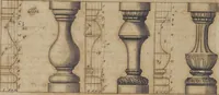 An illustration from Nicolai Goldmans Vollständige Anweisung zu der Civil-Bau-Kunst : in welcher nicht nur die fünff Ordnungen, samt den darzu gehörigen Fenster-Gesimsen, Kämpffern, Geländer-Dockeb und Bilderstühlen, auf eine neue und sonderbare leichte Art aufzureissen deutlich gewiesen, sondern zugleich getreulich entdecket wird ... (1708)