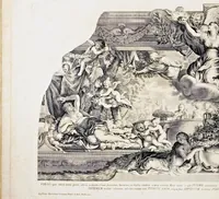 Picture 1 of 8 from Barberinae aulae fornix Romae eq. Petri Berettini Cortonensis picturis admirandus : cuius spirantes imagines et monocromata in hisce delineamentis ad similitudinem adumbrata Vrbani VIII. pontificis maximi virtutes exprimunt (1677), leaf 9