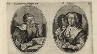 An illustration from Les abus du mariage, ou sont clairement representez les subtilitez deshonnestes, tant des femmes que des hommes, dont ils usent pour se tromper l'un l'autre. A cecy sont adjoustez quelques enseignemens pour corriger tels abus. Misbruick des houwelycx, waer in klaerlijck word uitgebeeldt de boosheden en loosheden zo wel tusschen mannen als vrouwen gepleeght, om malkander behendigh te bedriegen. Hier zijn bygevoeght eenige nutte en noodige leeringh, streckende tot verbeteringe der hedensdaeghsche bedorven huyshoudinge. The mistake off matrimonij, wherin is clearely set out the shamefull craftinesse as well by men, as women, pleading one against an other of their shamefull deceitfulnesse. Here is also by joyned some learned instructions to the amendement and reproouing of that filthinesse (1641)