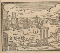 An illustration from Les merveilles de la ville de Rome : ou il est traictè des eglises, stations & reliques des corps saincts, qui y sont : auec la guide, qui enseigne aux estrangers à aysèment trouuer les choses plus remarquables de Rome : auec les noms de papes, empereurs & autres princes chrestiens ... (1637)