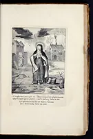 An illustration from Vitae S. Eliae prophetae, S. Mariae Magdalenae de Pazzi & S. Alberti Ordinis Beatissimae Virginis Mariae de Monte Carmelo, iconibus expressae quibus 40 aliae pulcherrimae ejusdem Ordinis sanctorum sanctarumque adjunctae sunt
