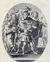 An illustration from Vitae S. Eliae prophetae, S. Mariae Magdalenae de Pazzi & S. Alberti Ordinis Beatissimae Virginis Mariae de Monte Carmelo, iconibus expressae quibus 40 aliae pulcherrimae ejusdem Ordinis sanctorum sanctarumque adjunctae sunt