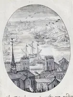 An illustration from Vitae S. Eliae prophetae, S. Mariae Magdalenae de Pazzi & S. Alberti Ordinis Beatissimae Virginis Mariae de Monte Carmelo, iconibus expressae quibus 40 aliae pulcherrimae ejusdem Ordinis sanctorum sanctarumque adjunctae sunt