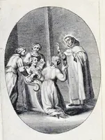 An illustration from Vitae S. Eliae prophetae, S. Mariae Magdalenae de Pazzi & S. Alberti Ordinis Beatissimae Virginis Mariae de Monte Carmelo, iconibus expressae quibus 40 aliae pulcherrimae ejusdem Ordinis sanctorum sanctarumque adjunctae sunt